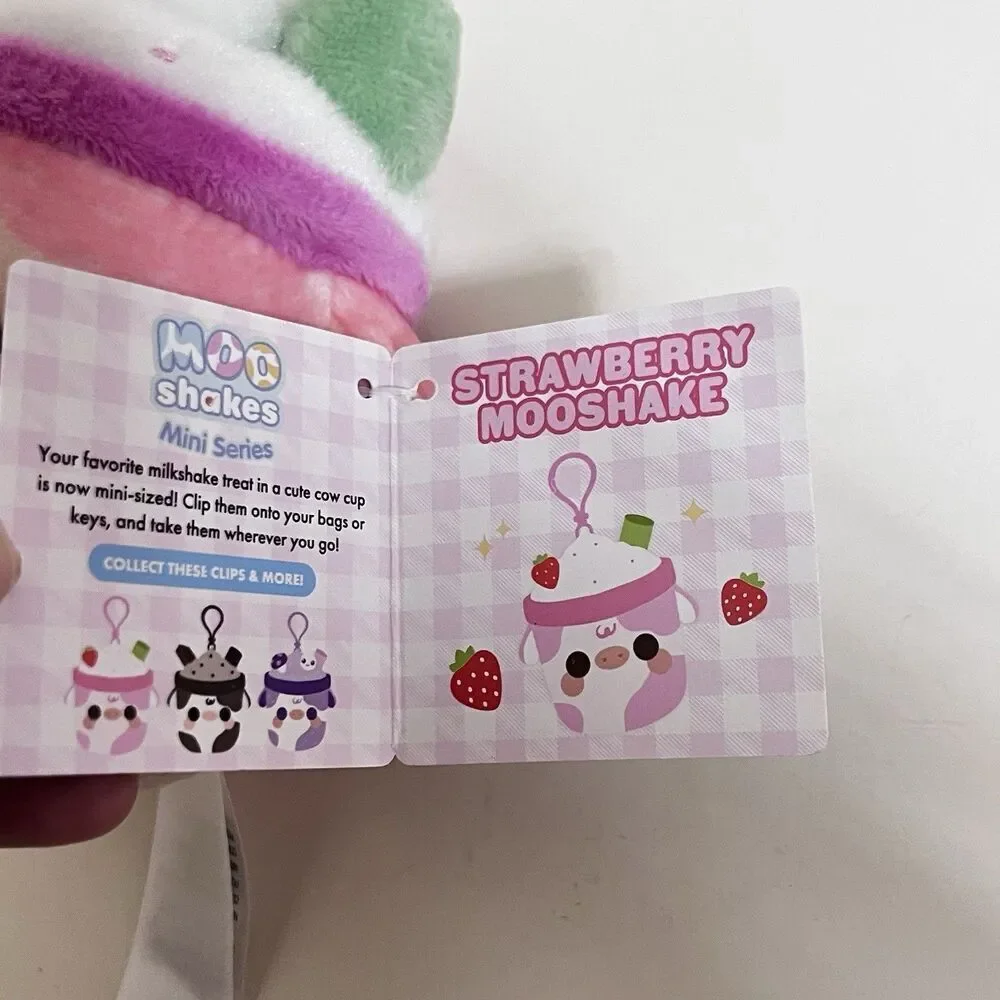 #Plush Goals By Cuddle Barn Strawberry Mooshake Cow Clip Mini Series 4.5
